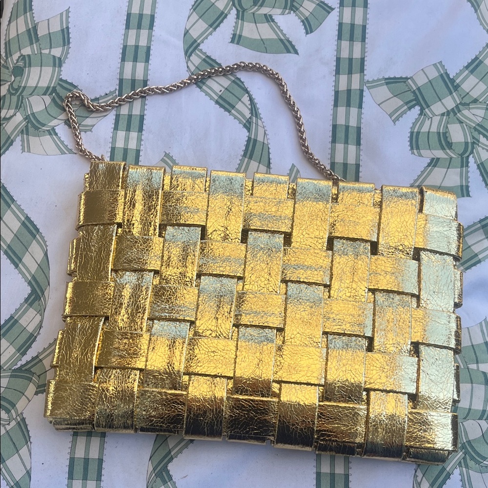 Chic Gold Woven Clutch